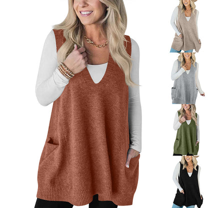 Women's Woolen Vest Skirt Casual Pocket