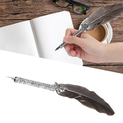 Feather Pen with Carving Vintage Dip Ink Pen Set Birthday Gift for Writing CalligraphicSP051044 Gray