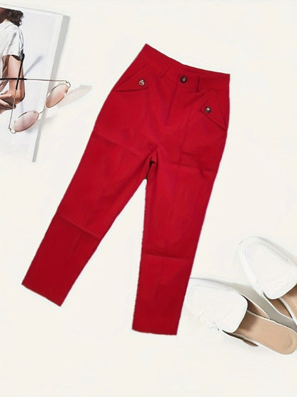 Women's Solid Color Button Casual And Versatile Fashionable Pants