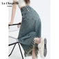 Retro Slit Denim Skirt Women's Tassel Mid-length Hip Skirt