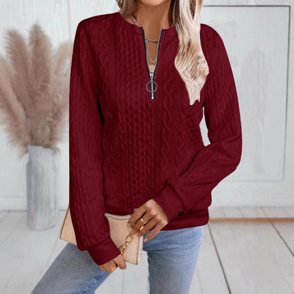 Casual Neckline Long-sleeve Zipper Sweaters Women's Clothing