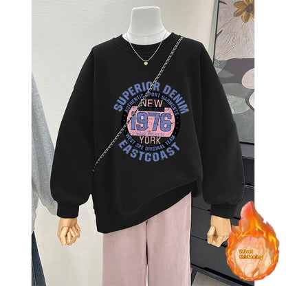 Lockerer Retro-Hoodie mit Rundhalsausschnitt für Damen