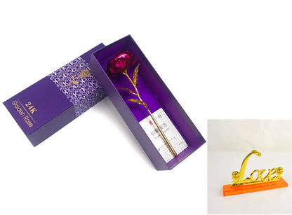 24K Luminous Color Gold Rose Flower Set