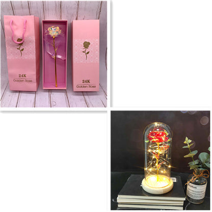 24K Luminous Color Gold Rose Flower Set