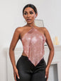 New Solid Color Metal Sexy Hot Girl Halter Sequin Sling Top For Women