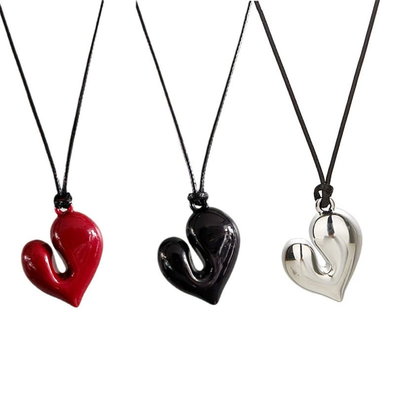 Irregular Heart Pendant Necklace Pull Adjustable