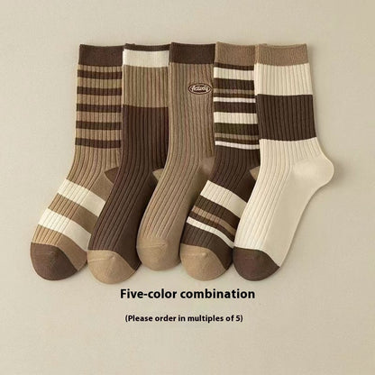 Cute Autumn And Winter Brown Striped Couple Socks