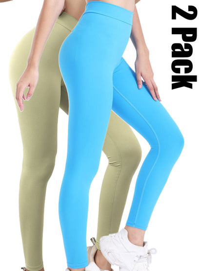 2 Pack High Waisted Leggings For Women-Soft Athletic Tummy Control Pants For Running Yoga Workout