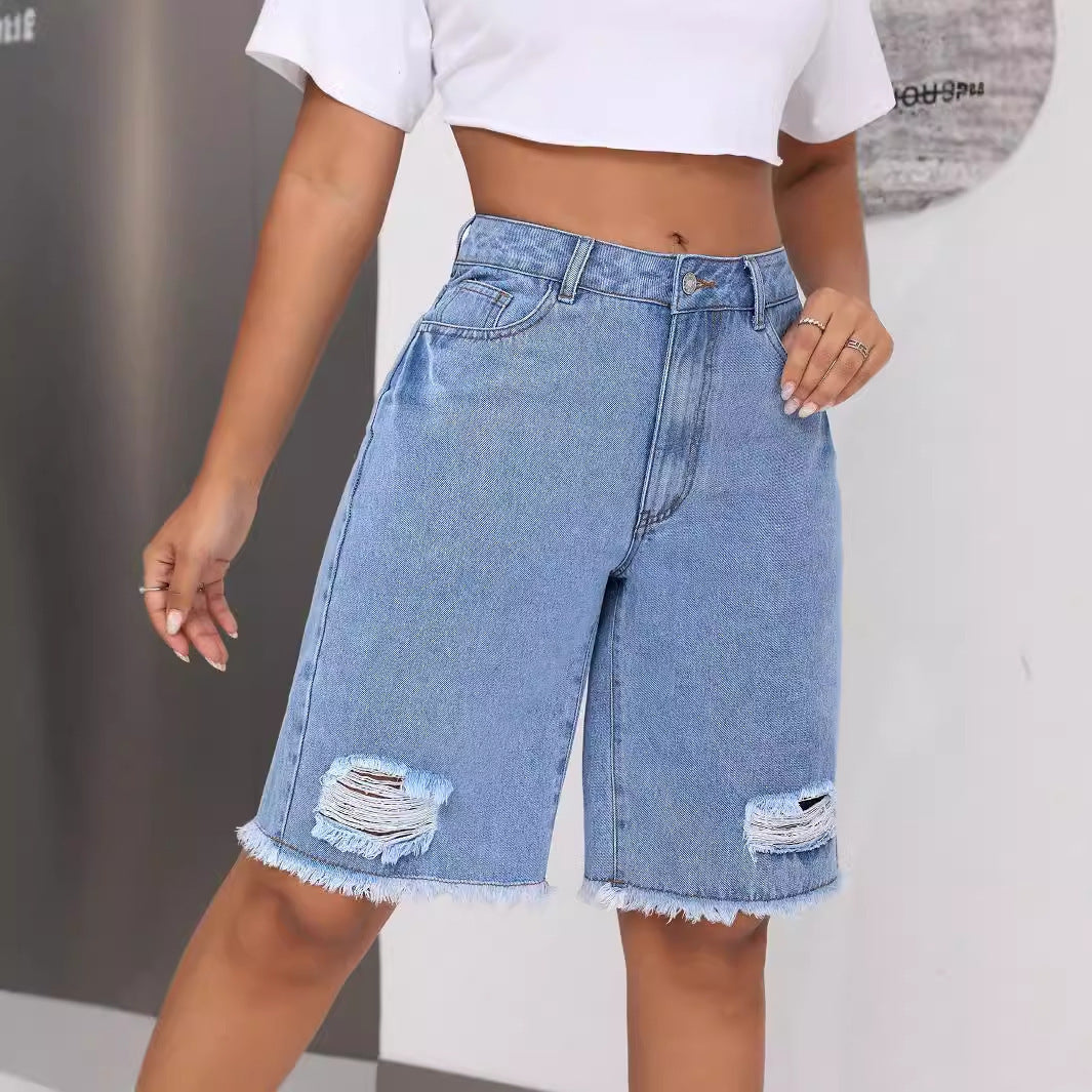 INS Casual All-match Ripped Jeans Shorts