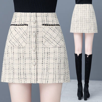 Women's High Waist Slimming Plaid Skirt