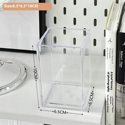 Transparent Acrylic Pen Holder Office Desk Surface Panel Stationery Student Makeup Brush Storage Bucket