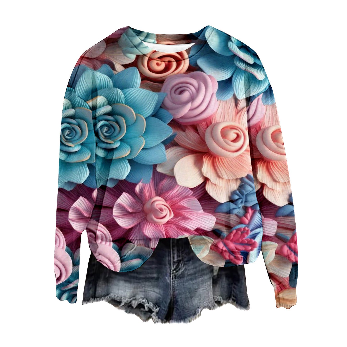 Spring And Autumn Round Neck Sweater Love 3D Digital Printing Top For Women