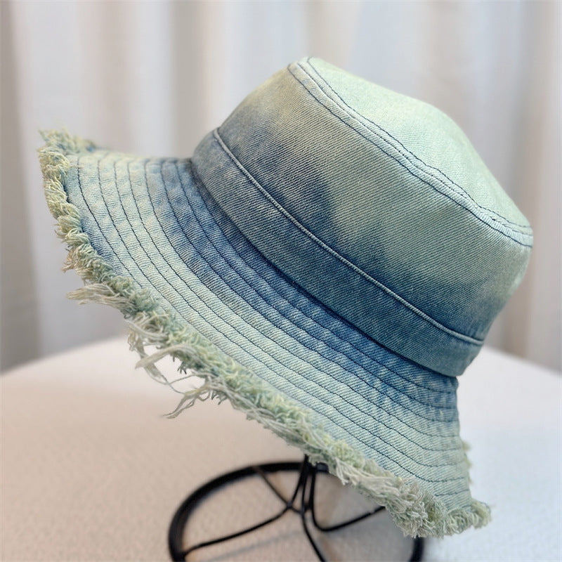 Big Head Circumference Bucket Bucket Hat Distressed Sun-proof Face-showing Small Hat