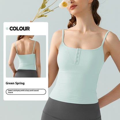 Sexy Square-neck Spaghetti Strap Yoga Vest With Chest Pad