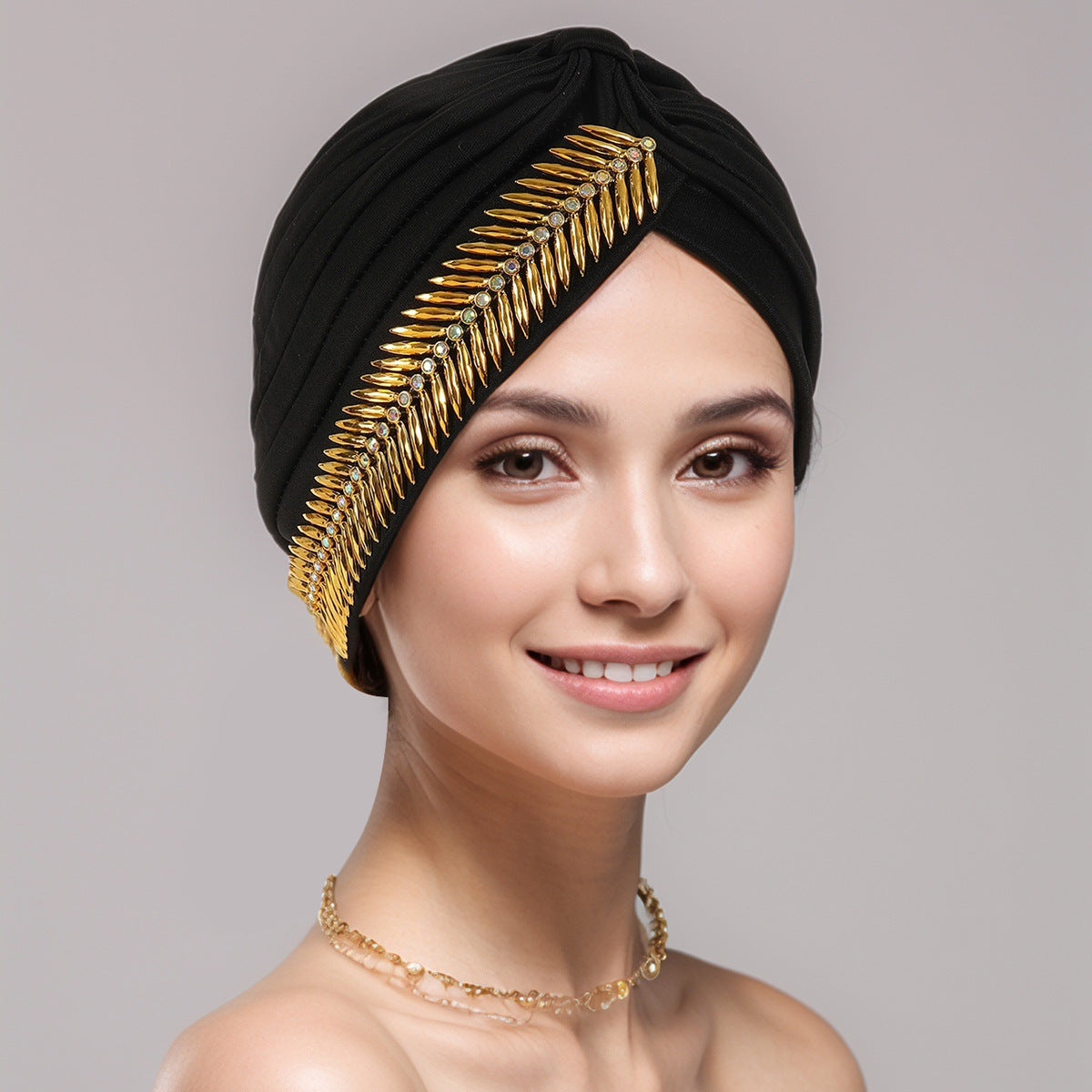 New Rhinestone Turban Cap For Women Pleated Elastic Head Wrap Stylish Ramadan Head Scarf Bonnet Chemo Cap Wedding African Hat