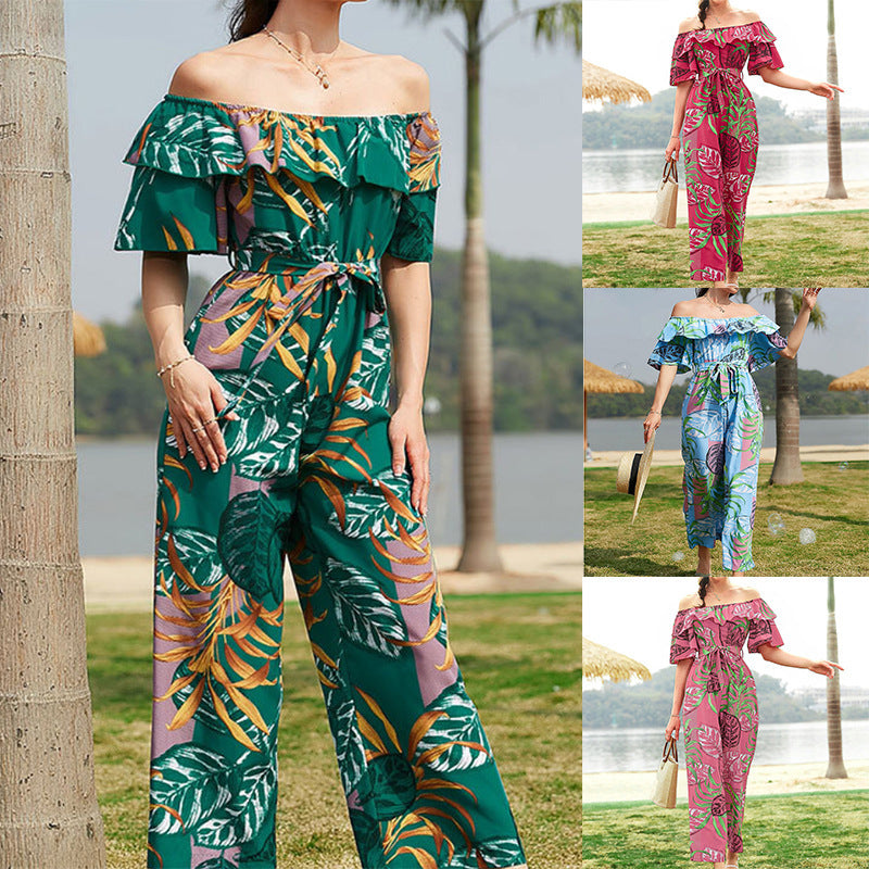 Fashion Printing Casual Lace Up Jumpsuit