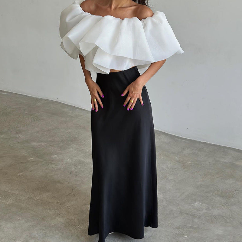 Elegant Off-shoulder Top Skirt Suit Women