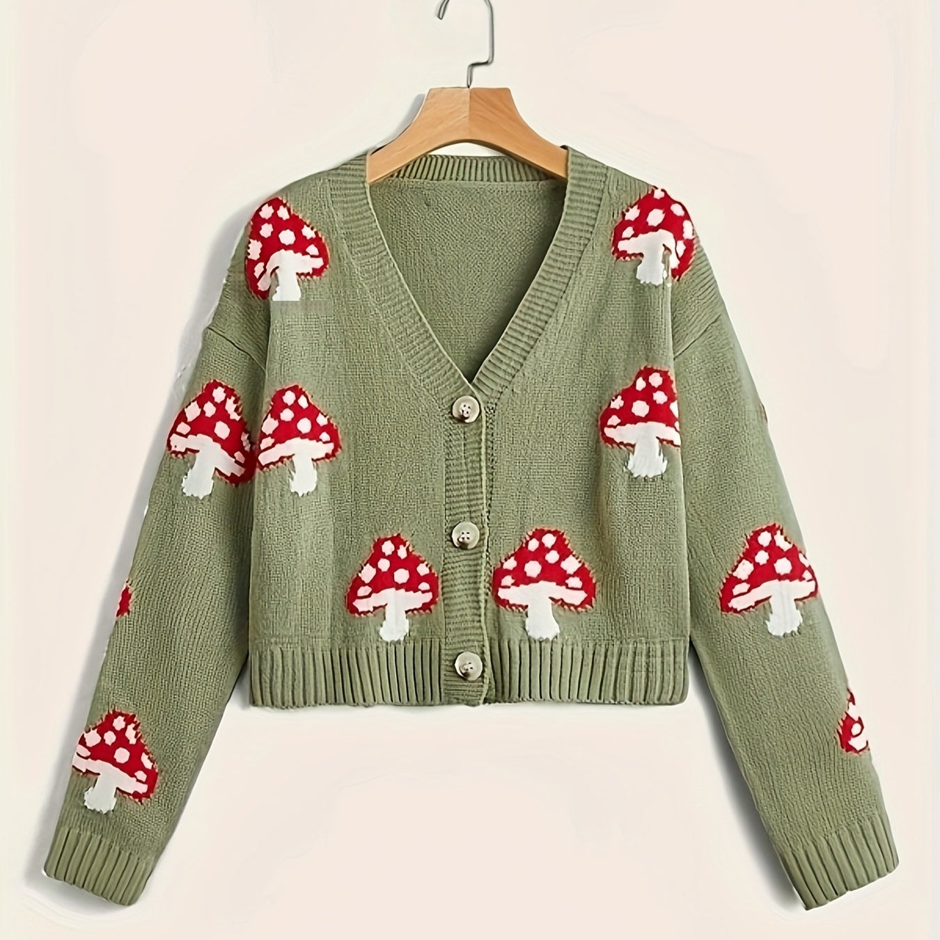 Cute Mushroom Button Knitted Cardigan