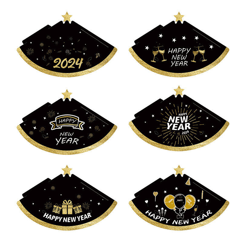 6pcs Happy New Year 2024 Theme Paper Hat Party Decoration Photo Props