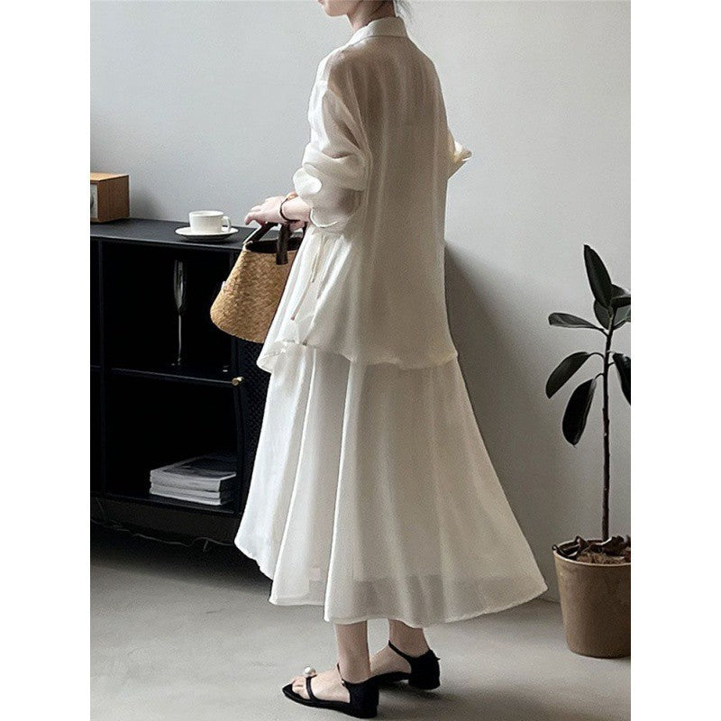 Guofeng Long Sleeve Thin Shirt Skirt Suit