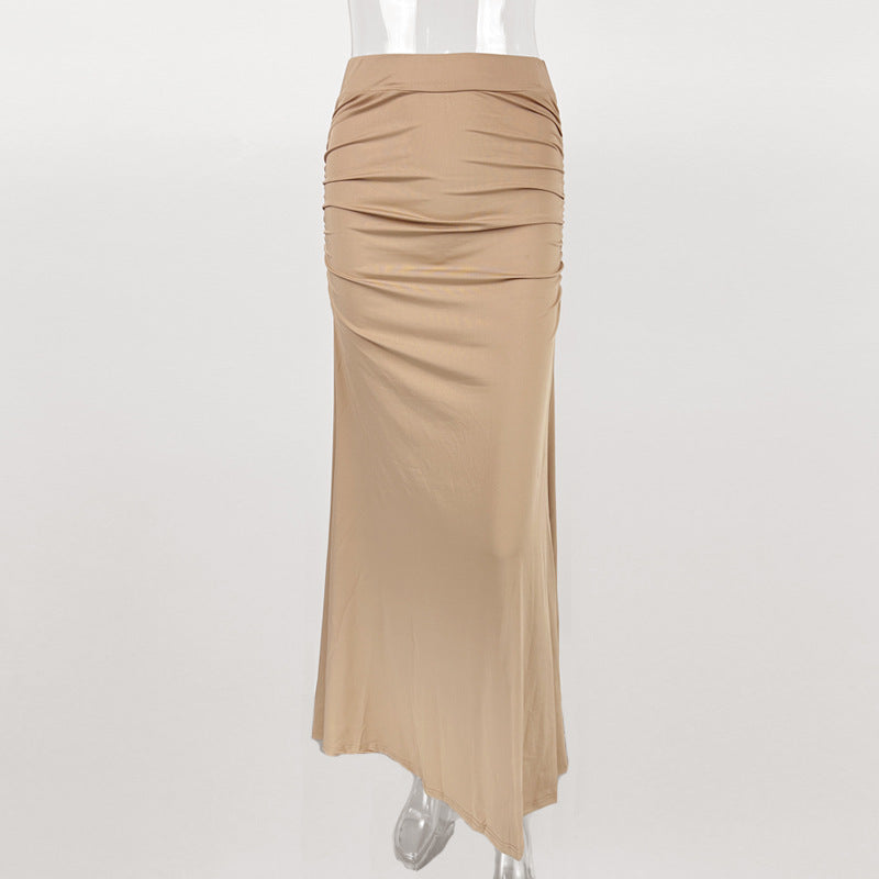 European And American Sexy Slim Hip Pleated Wide Hem Long Dress