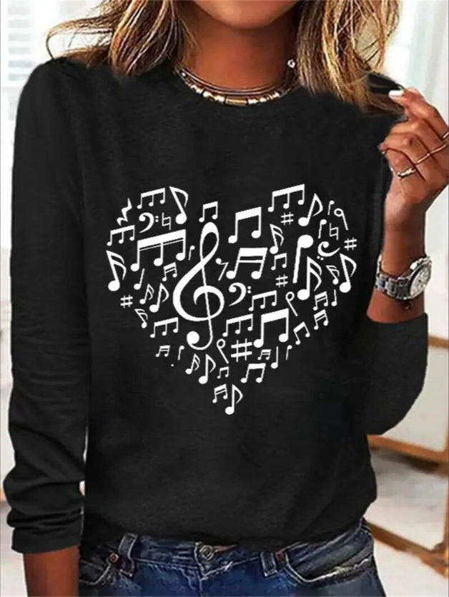 Women's Print Long-sleeved Hoodless Sweatshirt