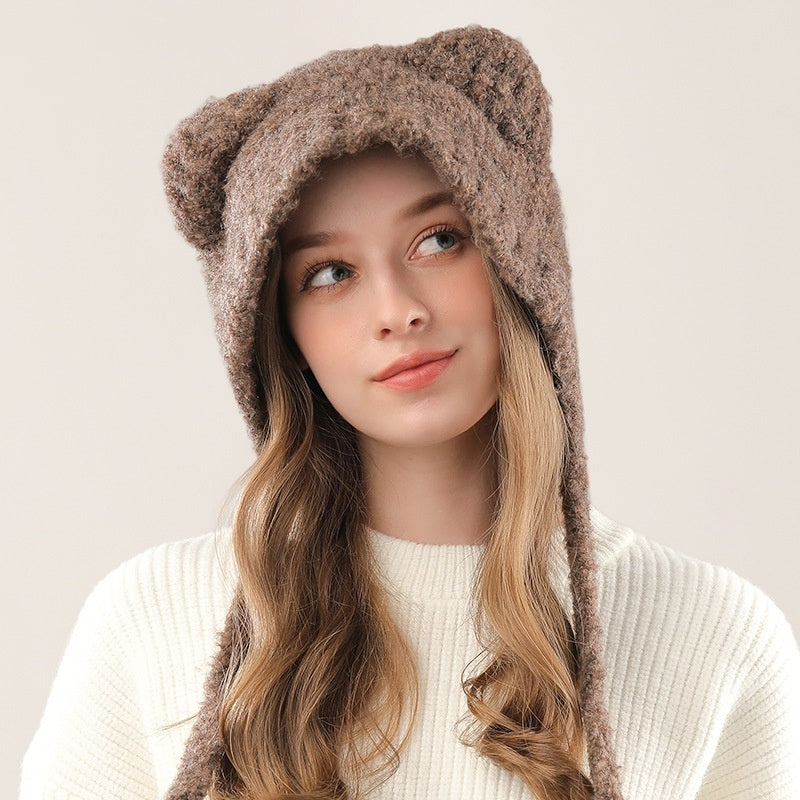 Cute Bear Knitted Hat Warm-keeping And Cold-proof Earmuffs Hat