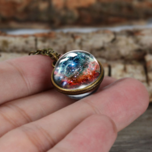 Double-sided Glass Ball Solar System Cosmic Starry Sky Necklace