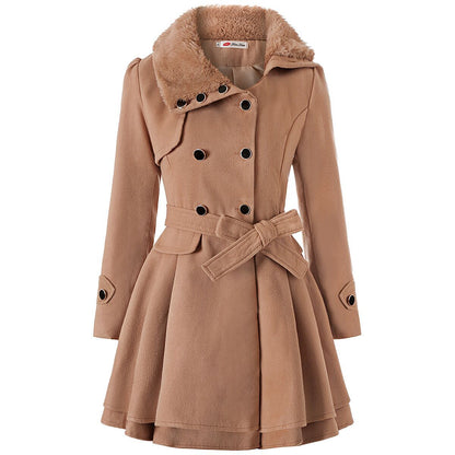 Women's Clothing Slim-fit Mid-length Woolen Coat Double-breasted Padded Coat