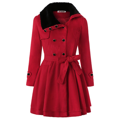 Women's Clothing Slim-fit Mid-length Woolen Coat Double-breasted Padded Coat