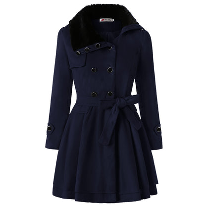 Women's Clothing Slim-fit Mid-length Woolen Coat Double-breasted Padded Coat