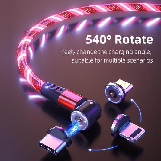 540 Rotate Luminous Magnetic Cable 3A Fast Charging Mobile Phone Charge Cable For LED Micro USB Type C For I Phone Cable