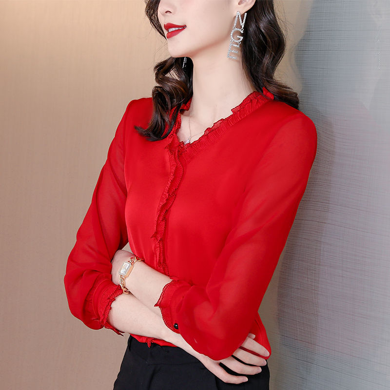 New Solid Color Chiffon Long-sleeved Shirt For Women