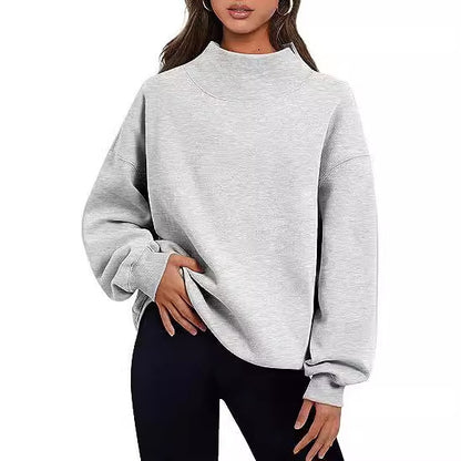 Casual Style Fleece Shirt Thick Half Turtleneck Loose Women's Sweater