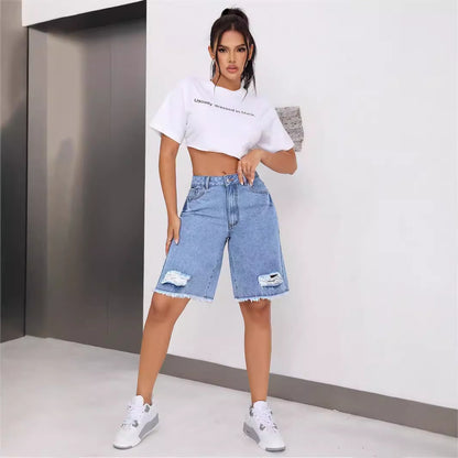 INS Casual All-match Ripped Jeans Shorts