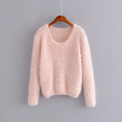 Solid Color Round Neck Pullover Short Pineapple Pin Sweater