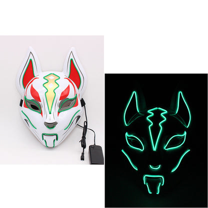 Glowing Cat Face Mask For Women Demon Slayer Cold Light Fox Mask Masquerade Cosplay Props Bar Haunted House Christmas Decor