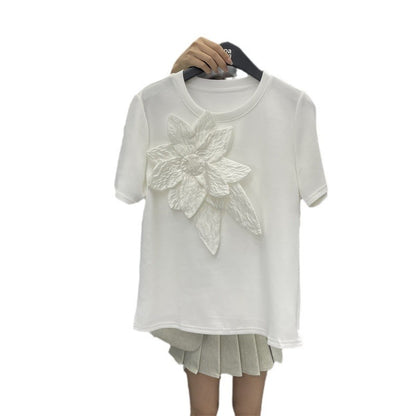 Three-dimensional Flower Air Layer Short-sleeved T-shirt For Women