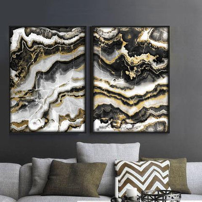 Canvas Wall Art, Abstract Black & Gold Marble Pictures