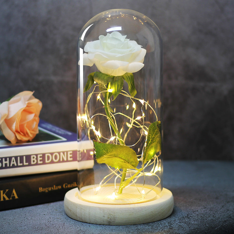 Enchanted Forever Rose Flower in Glass LED Light Christmas Decoration