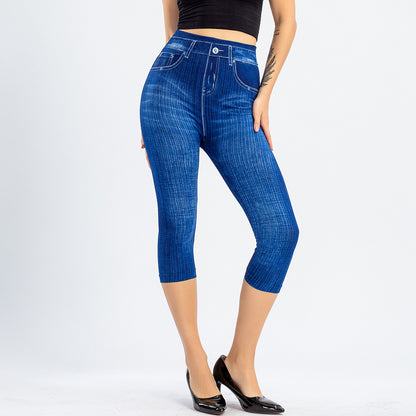 Stretch Bottoming Cropped Slim Fit Hip Raise Bedruckte Jeans für Damen