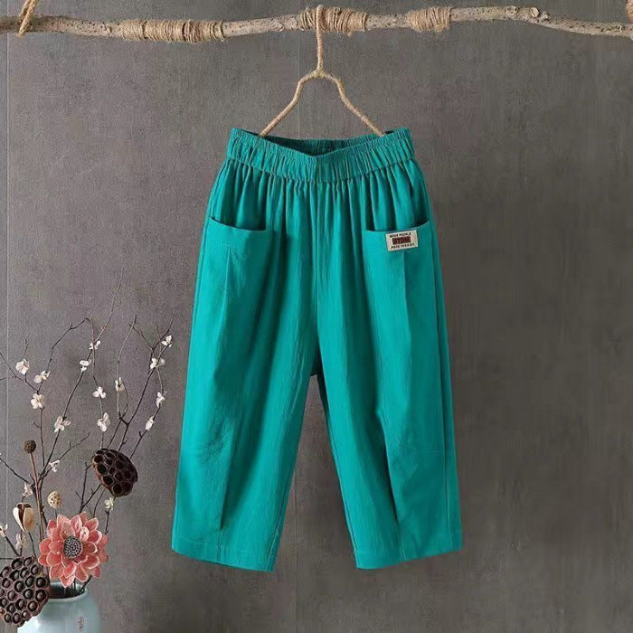 Linen Elastic Waist All-matching Casual Pants