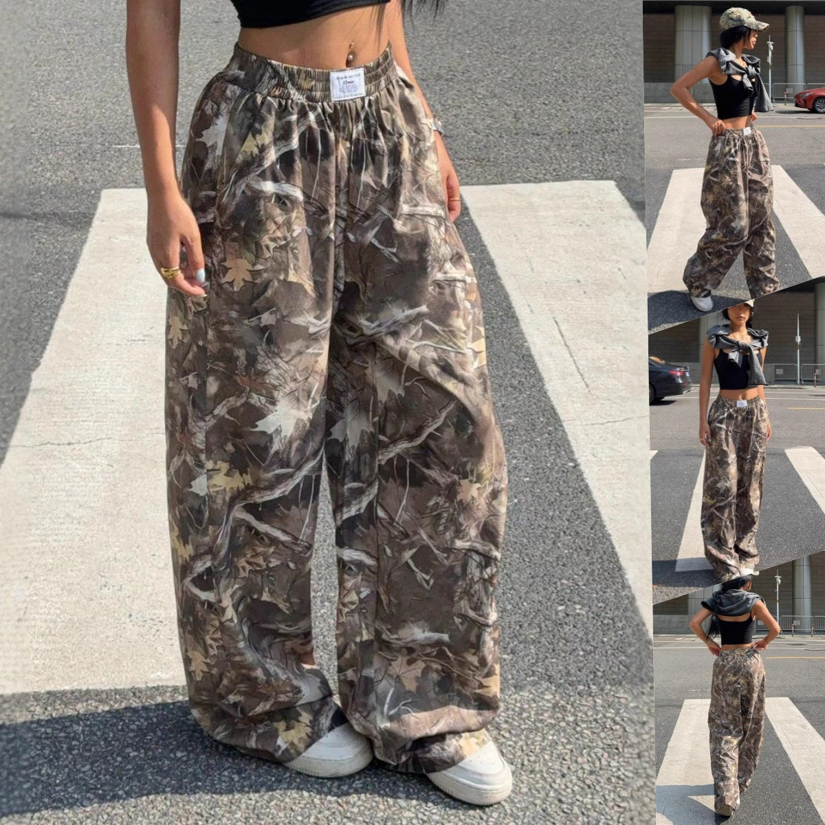 Abnehmende Freizeithosen Hip Hop Retro Street Multi-Pocket Camouflage Cargohose für Damen Y2k Hip-Hop Cargo Grunge Baggy Hose