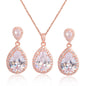 Bright Big Zircon Water Drops Necklace Eardrops Suit Bride Wedding Jewelry Simple Graceful