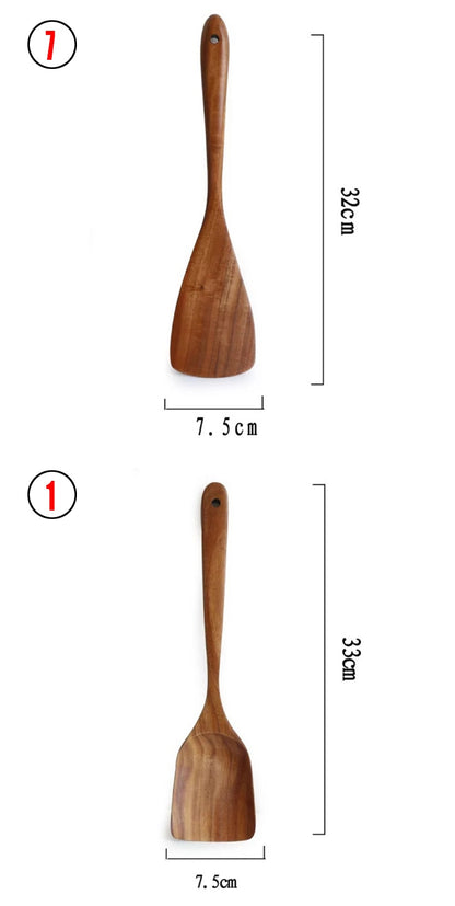 Thailand Teak Natural Wood Tableware Spoon Ladle Turner Long Rice Colander Soup Skimmer Cooking Spoons Scoop Kitchen Tool Set