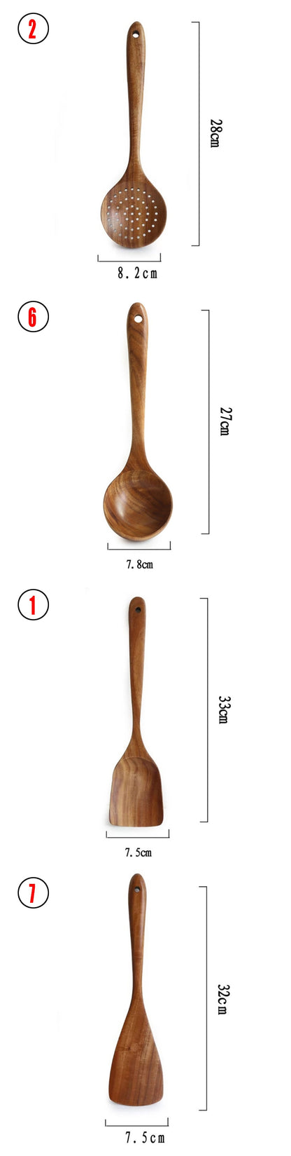 Thailand Teak Naturholz Geschirr Löffel Schöpfkelle Turner Lange Reis Sieb Suppe Schaumlöffel Kochlöffel Schaufel Küche Werkzeug Set