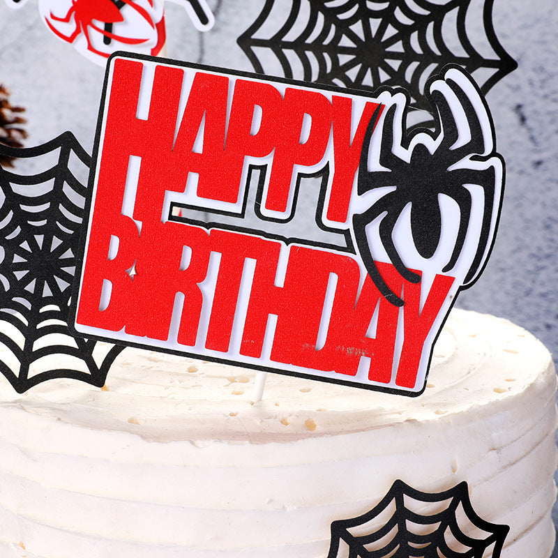 Cake Decoration Spider Spider Web Spider Plugin Children's Birthday Cake Insert Card