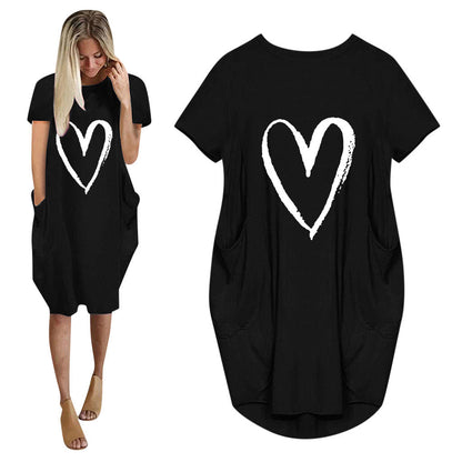 Short Sleeve Dress Love Valentine'S Day Print