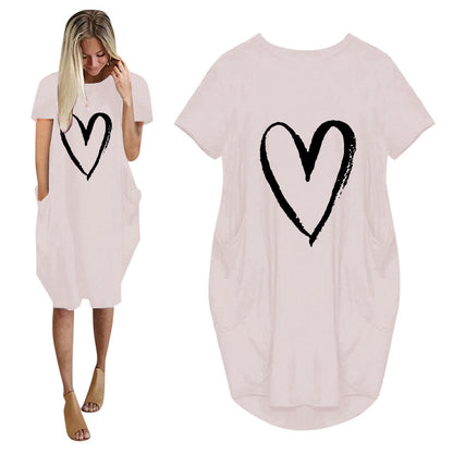 Short Sleeve Dress Love Valentine'S Day Print