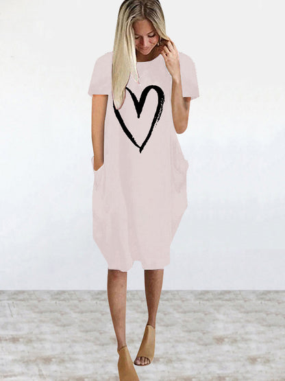 Short Sleeve Dress Love Valentine'S Day Print